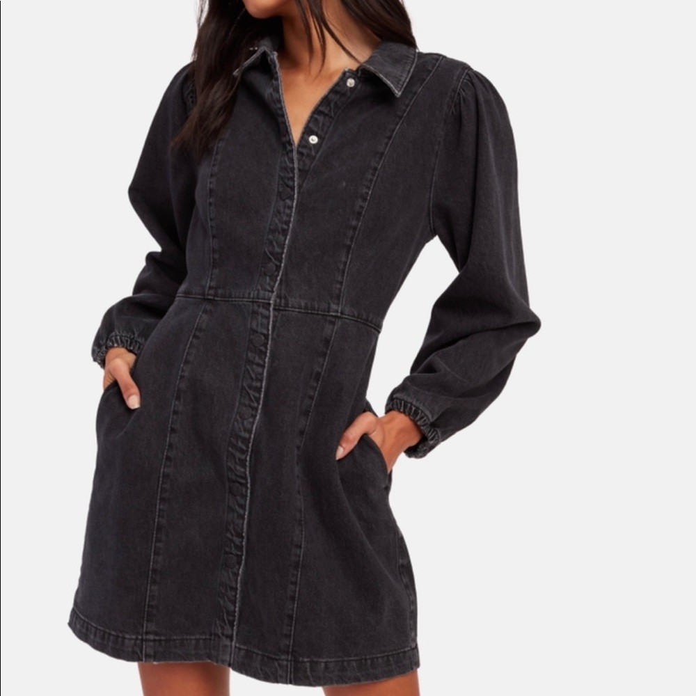 Free People Mia Denim Dress in Black - XS